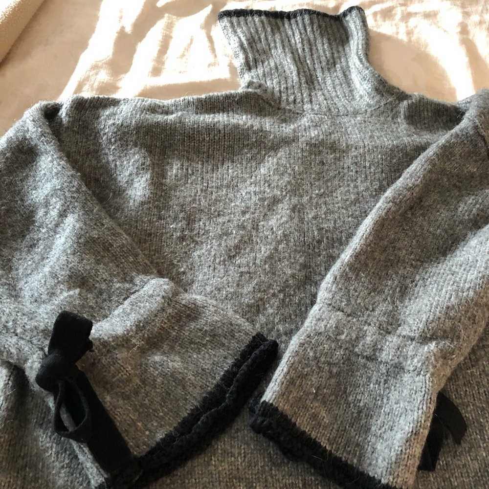 Zara Gray Turtleneck Sweater with Black Trim